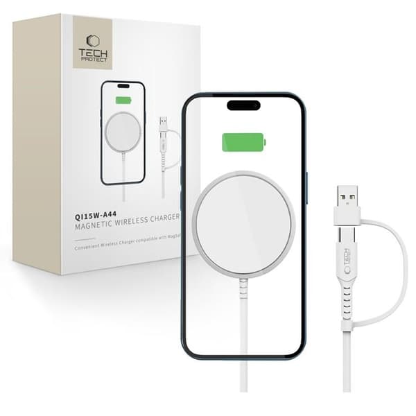 Tech-Protect Magsafe Trådlös Laddare Magnetic QI 15W-A44 - Vit Vit