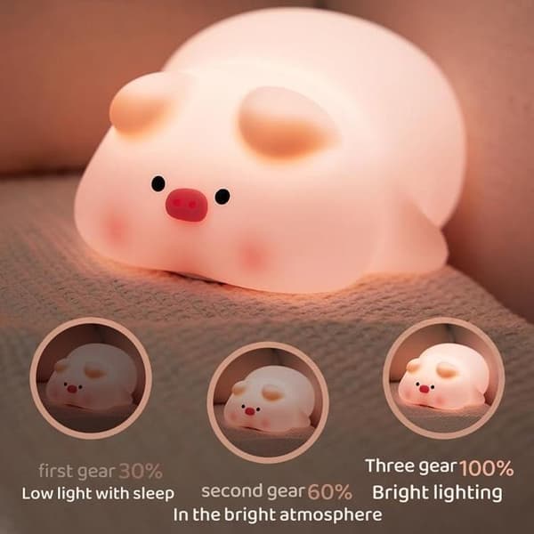 LED Nattlampa Tryck Pig Art Deco - Rosa Rosa
