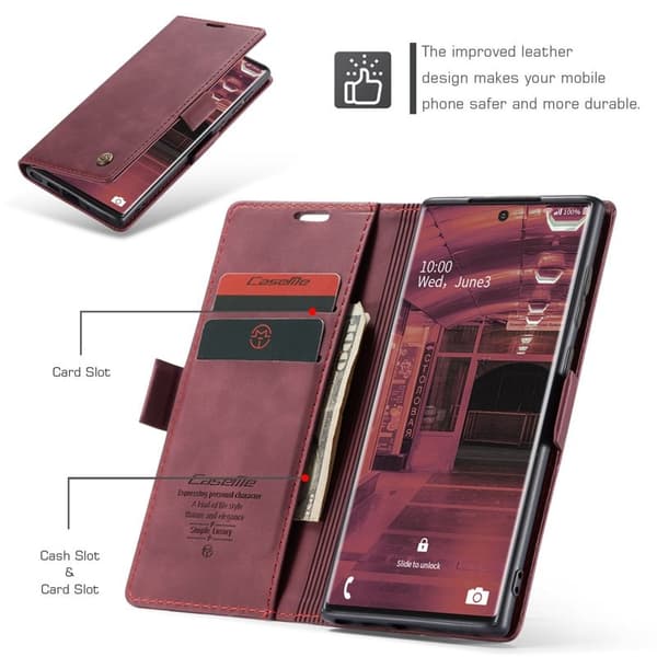 CASEME Simplicity Plånboksfodral Konstläder Samsung Galaxy Note20 Ultra Vinröd