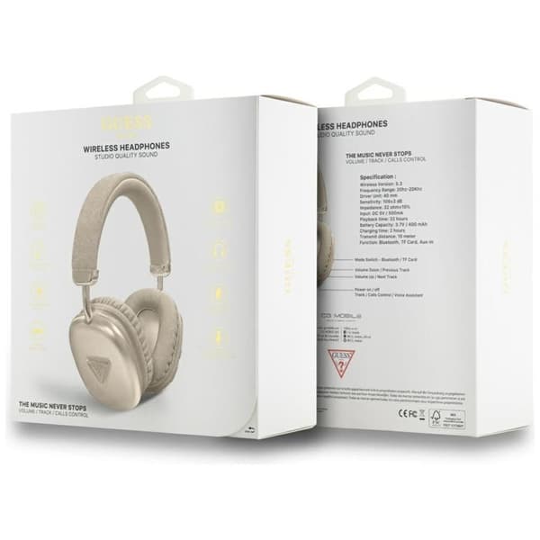 Guess Over-Ear Hörlurar Bluetooth 5.3 Metallic Triangle Logo Guld