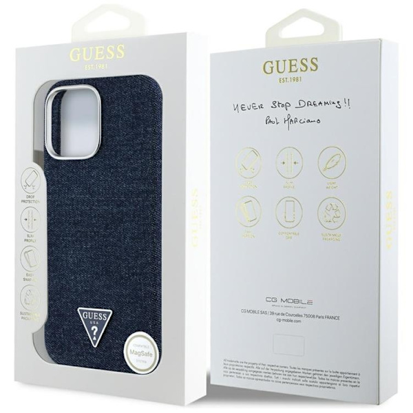 Guess Mobilskal till iPhone 16 Pro MagSafe Denim Triangle - Blå Blå