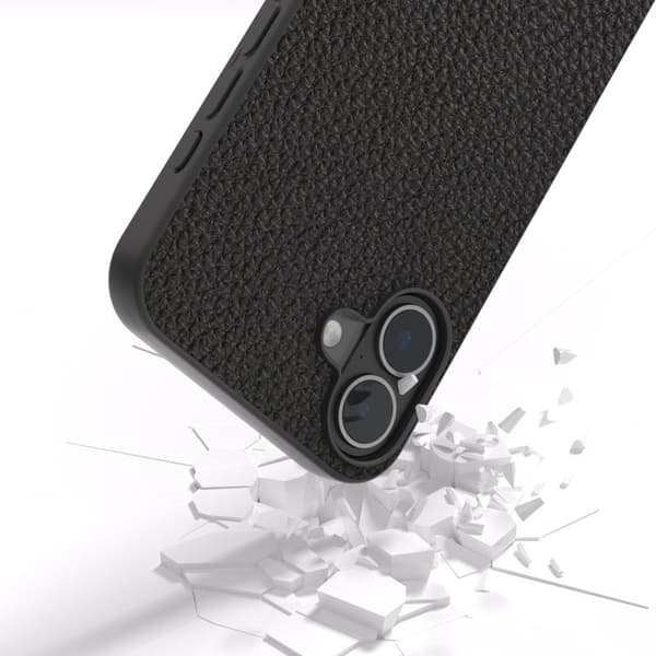 ABEEL Mobilskal till iPhone 16 TPU + Äkta Läder Skydd Svart