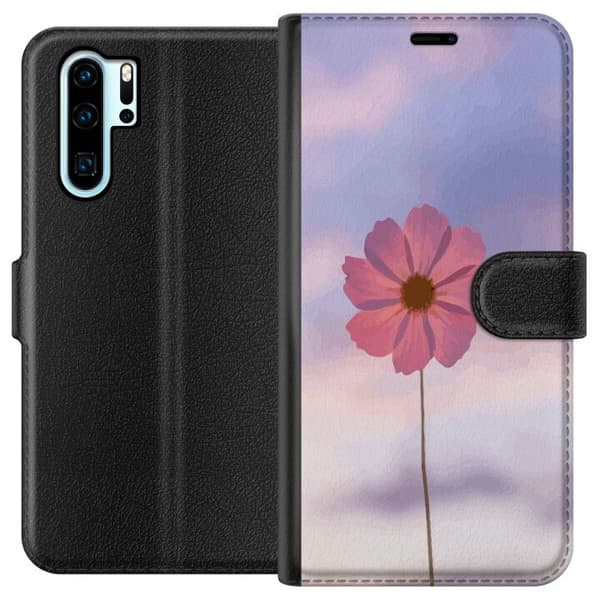 Pung Taske til Huawei P30 Pro med Lyserød Blomst