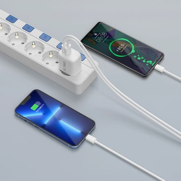 Tech-Protect 2-Port hurtigoplader 45W QC3.0 NCA45W-GAN med kabel Vit