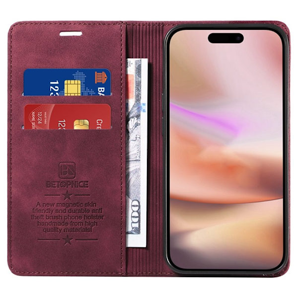 BETOPNICE 003 iPhone 16 Plus Plånboksfodral RFID Blocking Konstläder - Röd