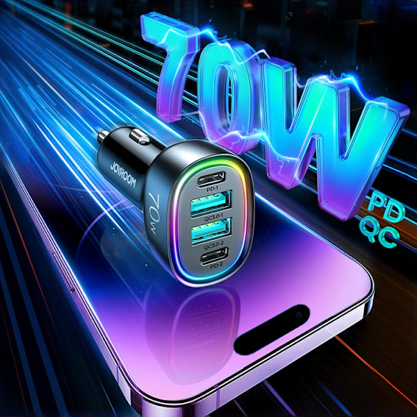 Joyroom Billaddare 4-Ports 2x USB/2x USB-C - Svart Svart