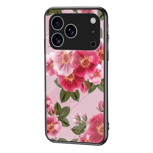 Mobilskal till iPhone 17 Pro Max Floral Pattern TPU + Härdat Glas - Rosa Rosa