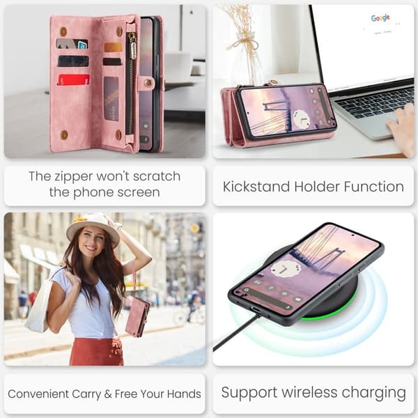 CASEME 008 Plånboksfodral till Google Pixel 9 Pro i Konstläder - Rosa
