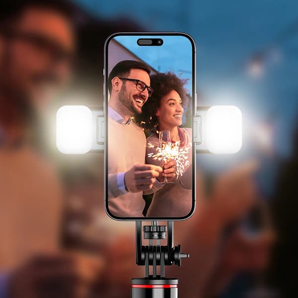 Selfiestick Teleskopstativ 1.3m Med Dubbel Lampa