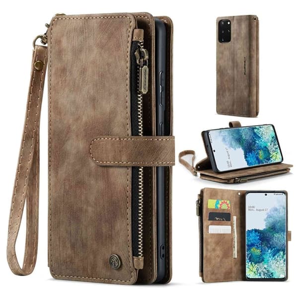 CASEME Konstläder Plånboksfodral för Samsung Galaxy S20 Plus - Brun