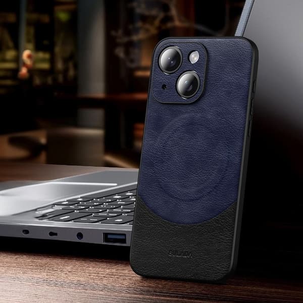 SULADA Magnetic Series Mobilskal till iPhone 15 Läder Skydd Blå