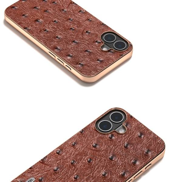 ABEEL Mobilskal till iPhone 16 Electroplating Edge Äkta Läder - Brun