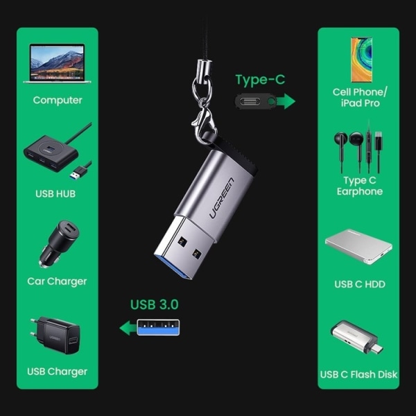 UGreen USB-C-hona till USB-hona-adapter - Grå