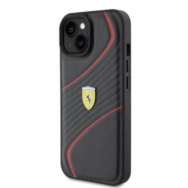 Ferrari iPhone 15 Mobilskal Twist Metal Logo - Musta Black