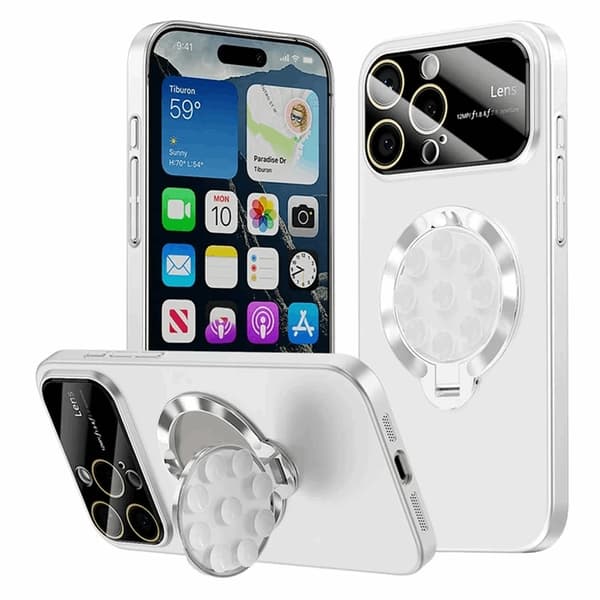 Mobilskal till iPhone 15 Pro Max Magsafe Sugkopphållare Kickstand - Vit Vit