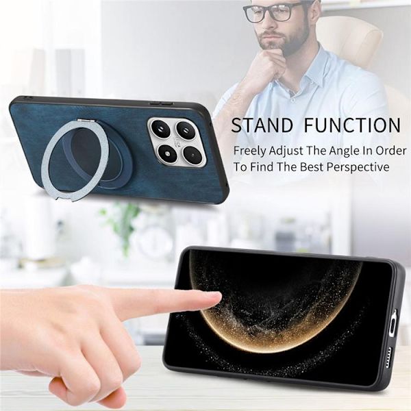 Mobilskal för Xiaomi 17 Retro Läder Rotating Kickstand Blå