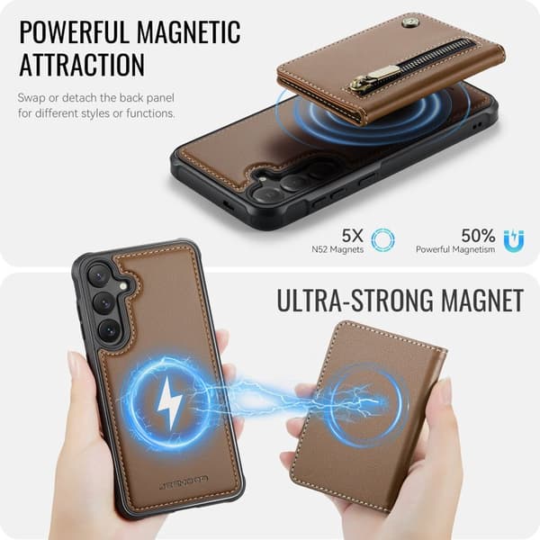 JEEHOOD Plånboksfodral för Samsung Galaxy S26 Plus Magnetiskt Konstläder - Brun