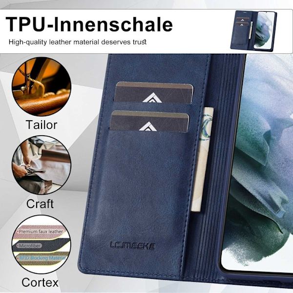 LC.IMEEKE Samsung Galaxy S21 Plånboksfodral Konstläder - Blå