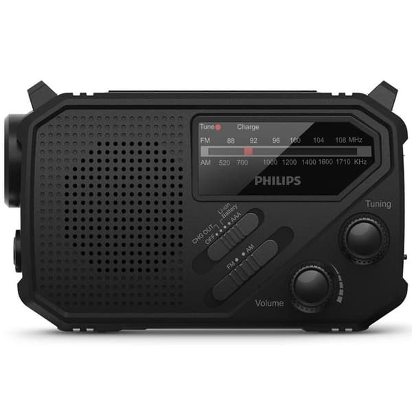 Philips Radio AM/FM lommelygte solcellehåndvæv - sort Svart