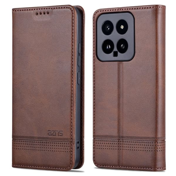 AZNS Xiaomi 14 Plånboksfodral Anti-Scratch Ställ - Konstläder - Brun