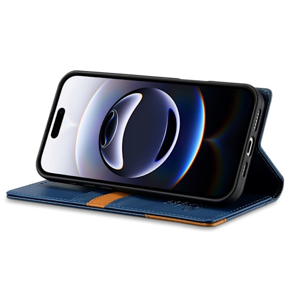 N.BEKUS iPhone 17 Pro Konstläder Plånboksfodral RFID-Skydd P3 - Blå Blå