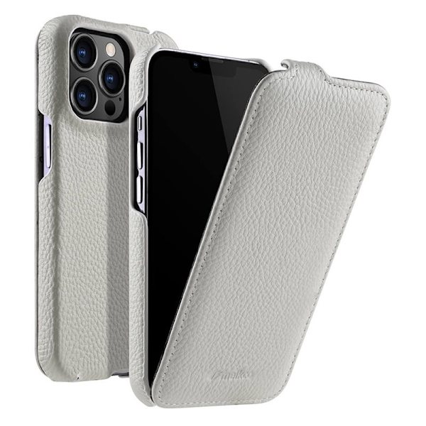 MELKCO Mobilskal till iPhone 13 Pro Äkta Läder + PC Vertikal Vit