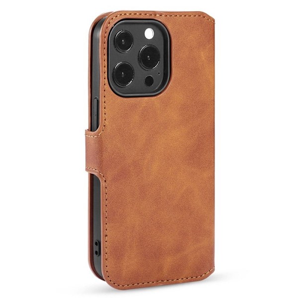 DG.MING iPhone 14 Pro Max Konstläder Plånboksfodral Retro Stil Magnetisk Brun