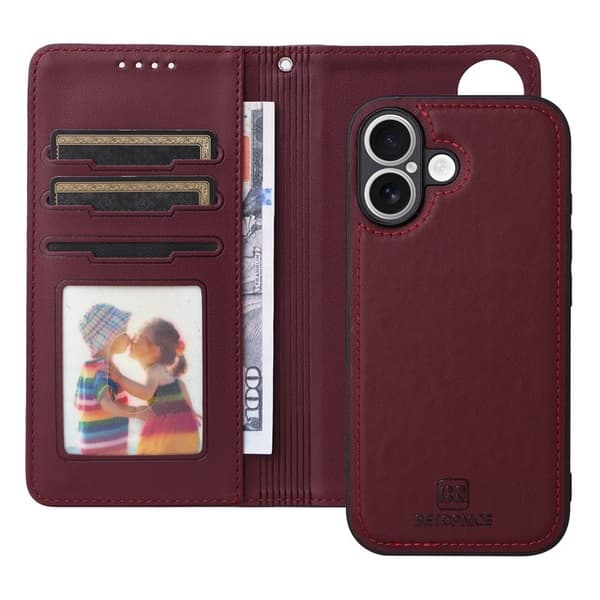 BETOPNICE iPhone 17 Plånboksfodral Magnetiskt Detachable Konstläder - Röd