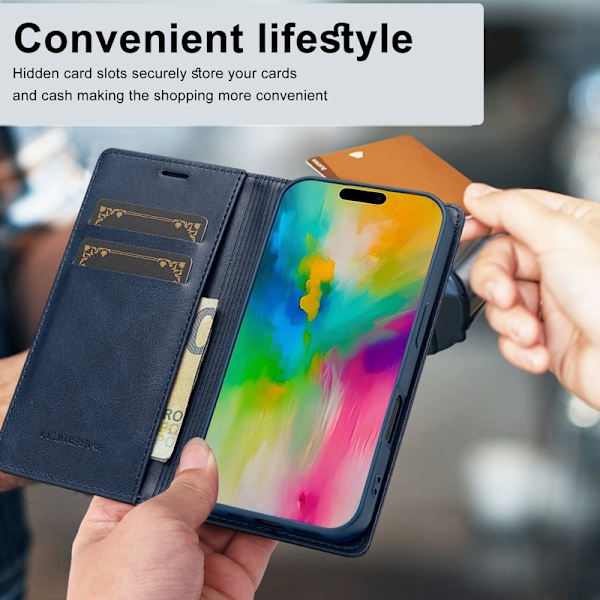 LC.IMEEKE iPhone 16 Plus Plånboksfodral Konstläder - Blå