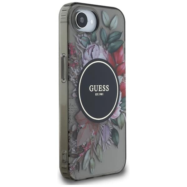 Guess Telefontaske til iPhone 16e MagSafe IML Blomster - Sort Svart