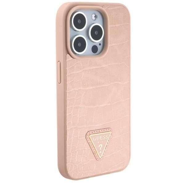 Guess iPhone 15 Pro Max -puhelinkuori Croco Triangle Metal Logo Rosa
