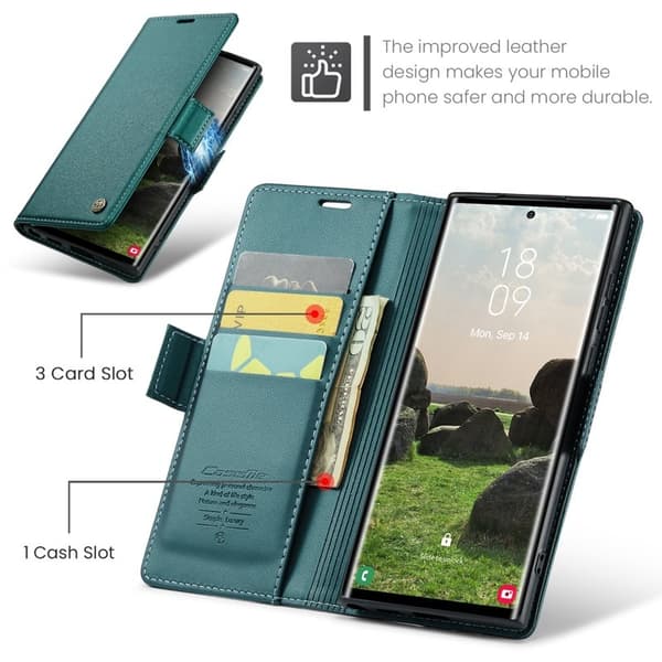 CASEME Samsung Galaxy S25 Ultra Plånboksfodral Konstläder RFID-Skydd Grön