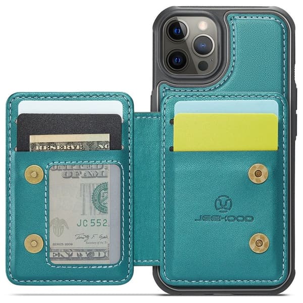 JEEHOOD J05 Mobilskal till iPhone 12 Pro Max Läder med Magnetficka Cyan