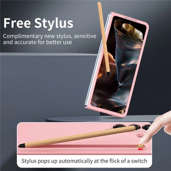 Mobilskal till Galaxy Z Fold7 med Härdad Glas Och Stylus - Rosa Rosa