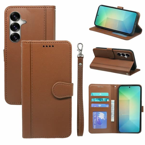 Plånboksfodral för Samsung Galaxy S26 Plus Magnetiskt Konstläder - Brun