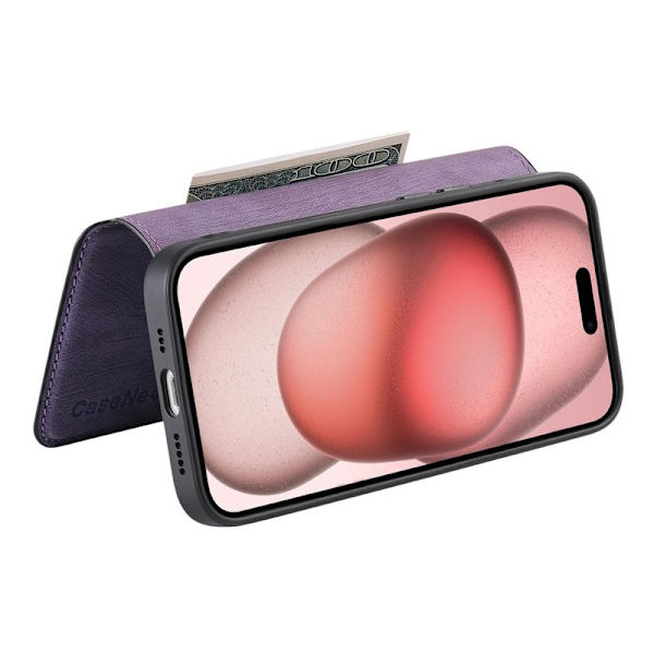 CASENEO iPhone 15 Plånboksfodral Magnetiskt Detachable Konstläder - Lila