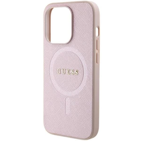 Guess Mobilskal till iPhone 15 Pro Magsafe Saffiano - Rosa Rosa