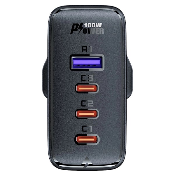 Acefast GaN Snabbladdare 3x USB-C 1x USB 100W UK - Svart Svart