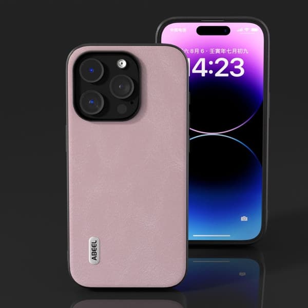 ABEEL Mobilskal till iPhone 15 Pro , Stöttålig Läder, Rosa