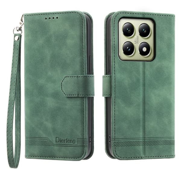 DIERFENG DF-03 för Xiaomi 14T Plånboksfodral Konstläder - Grön