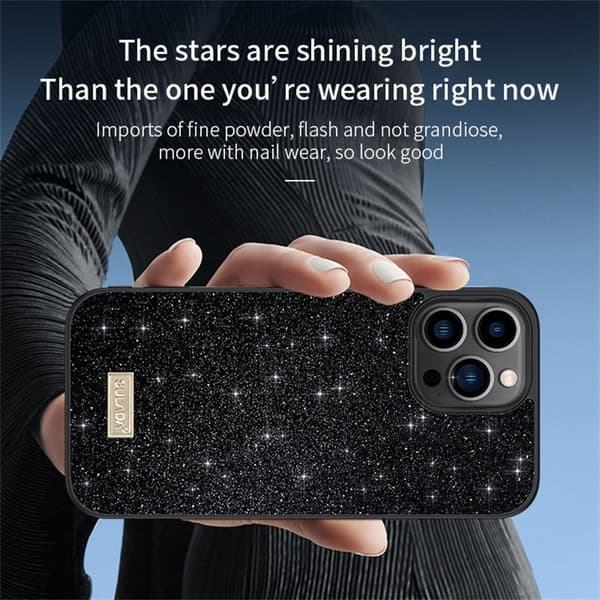 SULADA Mobilskal till iPhone 16 Pro PU Läder + PC + TPU Glittrande Lila
