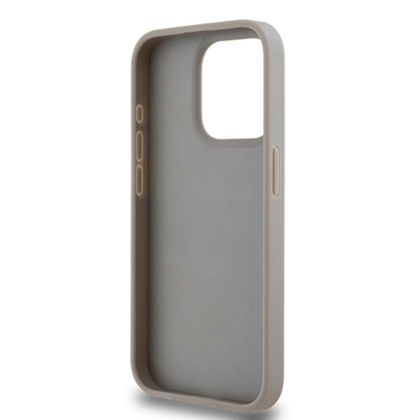DKNY iPhone 14 Pro Max Mobilskal Läder Mono Stripe & Metal Logo Beige