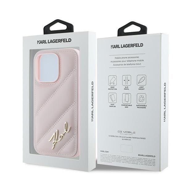 Karl Lagerfeld iPhone 14 Pro Cover MagSafe Quiltet Script Pink