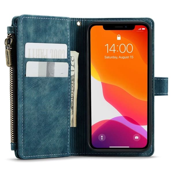 CASEME Konstläder Plånboksfodral för iPhone 12 mini med rem - Blå
