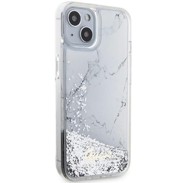 Guess Mobilskal till iPhone 14 Liquid Glitter Marble - Vit
