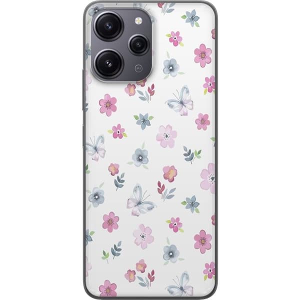 Telefontaske til Xiaomi Redmi 12 med blomster og sommerfugle