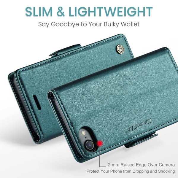 CASEME Litchi Texture Plånboksfodral Konstläder i Grön för iPhone 6/7/8/SE