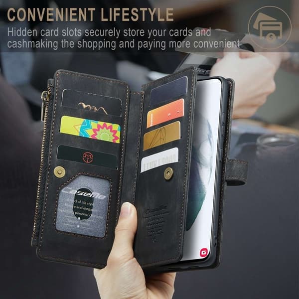 CASEME Konstläder Plånboksfodral för Samsung Galaxy S21+ 5G - Svart