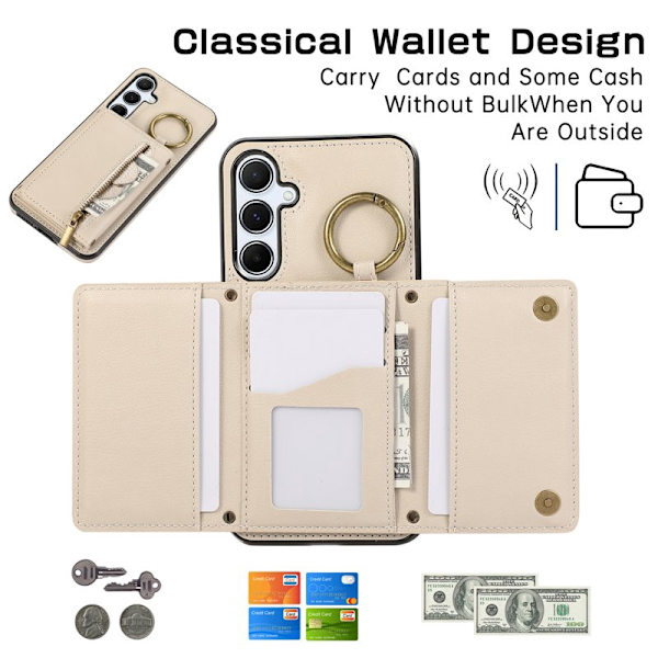 Plånboksfodral för Samsung Galaxy S26 Plus Konstläder Kickstand - Beige