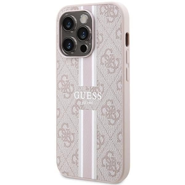 Guess Mobilskal till iPhone 15 Pro Magsafe Printed Stripes - Rosa Rosa
